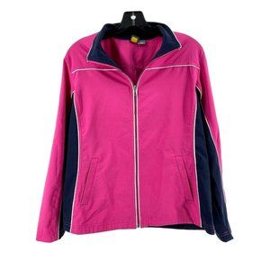 Women's SJB Active Wear Long Sleeve Full Zip Jacket Pink Blue Size Large
